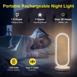2PACK LED Oval Nightstand Light, Modern Bedside Table Lamp, Rechargeable Desk Lamp, 3 Color Temperatures and 10 Brightness Level