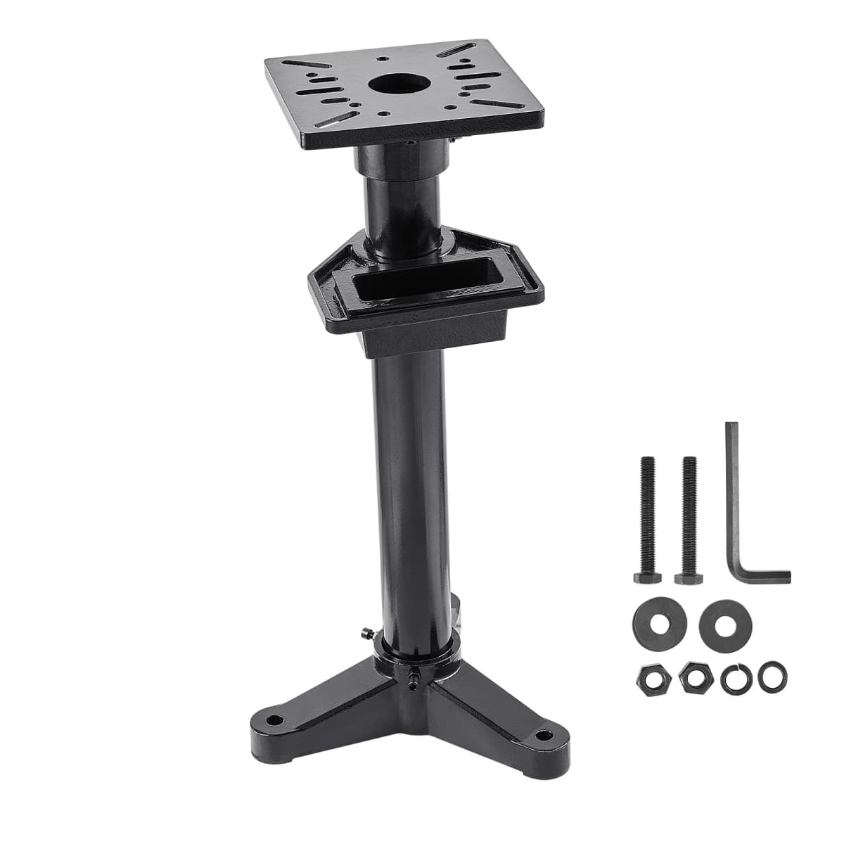 SucceBuy Bench Grinder Stand Bench Grinder and Vise Floor Pedestal with 10.6 in x 10.6 in Mounting Plate Pre-Cut Mounting Slots