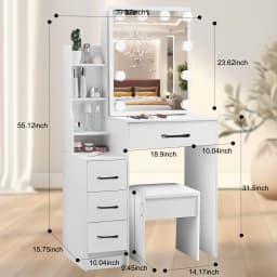 Modern Dressing Table & Stool Set with Sliding Led 3 Color Lighting Mirror, Makeup Vanity Desk with Storage for Bedroom