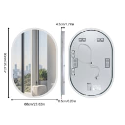60x90cm Oval LED Bluetooth Bathroom Mirror Antifog Dimmable Lighted Makeup Mirrors for Bathroom Wall