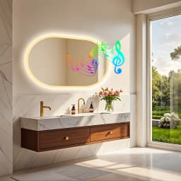 60x90cm Oval LED Bluetooth Bathroom Mirror Antifog Dimmable Lighted Makeup Mirrors for Bathroom Wall