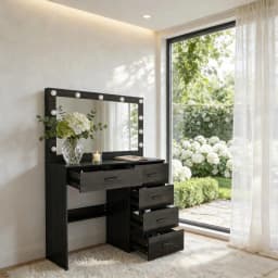 Modern dressing table with 3-color adjustable LED lights and mirror, 4 storage drawers, suitable for bedroom makeup use