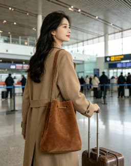 Vintage Suede High-end Bucket Bag With Large Capacity Women Handbag Versatile For Commuting Single Shoulder Bag Armpit Bag