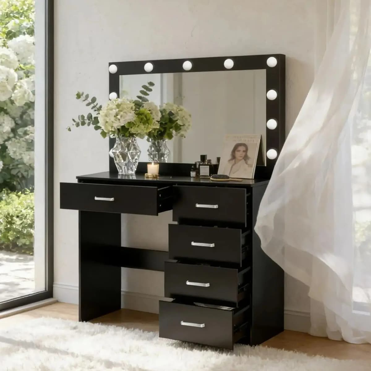 White Vanity Set with 11 Led Lighted Large Mirror, 7 Drawers, 3 Color Dimmable, Easy Assembly Dressing Table