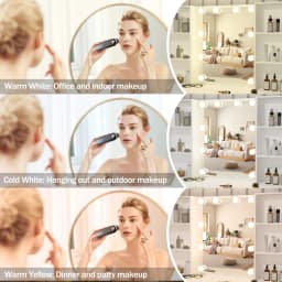 Teousev White Modern Smart LED Vanity Set with Lighted Mirror, 3 Drawers & Stool, 3 Color Dimmable & Easy Assembly Makeup Desk