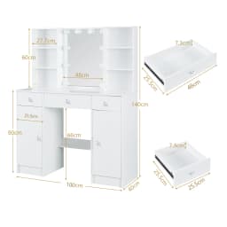 Teousev White Modern Smart LED Vanity Set with Lighted Mirror, 3 Drawers & Stool, 3 Color Dimmable & Easy Assembly Makeup Desk