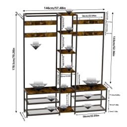 178cm Tall Hall Tree with Shoe Rack Bench and 10 Hooks Entryway Coat Rack Shoe Storage Organizer for Hallway Bedroom
