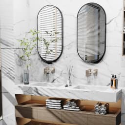 Black Oval Mirror, 20x40"Oval Black Mirror Metal Frame for Bathroom, Entryway, Living Room Vertical & Horizontal Hang