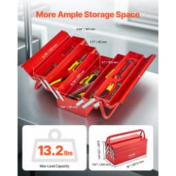 SucceBuy 18 in Metal Tool Box 3-Tier 5-Tray Portable Folding Tool Chest Organizer with Handle Toolbox for Warehouse Repair Shop