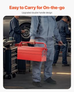 SucceBuy 18 in Metal Tool Box 3-Tier 5-Tray Portable Folding Tool Chest Organizer with Handle Toolbox for Warehouse Repair Shop