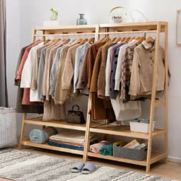 Bamboo Clothes Rail Stand Garment Rack Heavy Duty with 3 Tier Storage Shelves