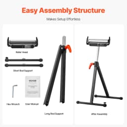SucceBuy Roller Stand 250 lbs/135 lbs LBC Adjustable Height with 11.5in Polished Steel Roller Head Woodworking Extension Support