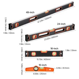 SucceBuy 6Pcs Torpedo Level 78/48/32/24/16/10In Box Levels Set Bubble Vials Ruler to 45/90/180 Degree (Only 10-inch has magnet)