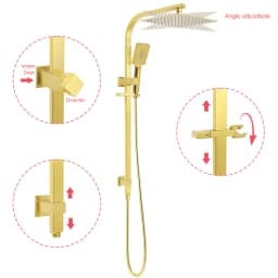 **Sydney Stock** KYLINS Twin Square 2 In 1 Rain Shower Head Set Sliding Rail Wall Arm Diverter Brushed Gold DIY WELS WATERMARK