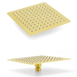 **Sydney Stock** KYLINS Twin Square 2 In 1 Rain Shower Head Set Sliding Rail Wall Arm Diverter Brushed Gold DIY WELS WATERMARK