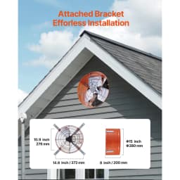 SucceBuy Gable Mount Fan 15 Inch Exhaust Fan w/ Thermostat & Mesh 1650 CFM Cools Up to 2360 Sq.Ft Ventilation to Garage & Orange