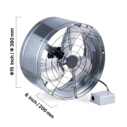 SucceBuy Gable Mount Fan 15 Inch Exhaust Fan w/ Thermostat & Mesh 1650 CFM Cools Up to 2360 Sq.Ft Ventilation to Garage & Orange