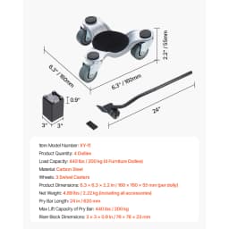 SucceBuy 4 pcs Furniture Dolly Movers with Triangle Swivel Caster & 3 Wheels Fridge Lift Mover Tool Set for Home Appliances Sofa