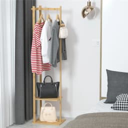 Space-Saving Bamboo Corner Coat Rack | clothes rack|hangers，with Storage Shelf & Hooks for Hallway, Bedroom Clothes Organization