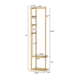 Space-Saving Bamboo Corner Coat Rack | clothes rack|hangers，with Storage Shelf & Hooks for Hallway, Bedroom Clothes Organization