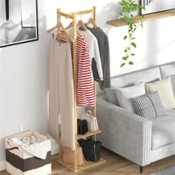 Space-Saving Bamboo Corner Coat Rack | clothes rack|hangers，with Storage Shelf & Hooks for Hallway, Bedroom Clothes Organization