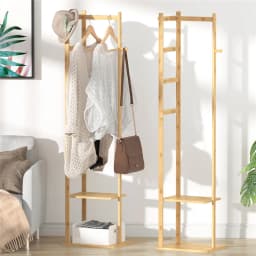 Space-Saving Bamboo Corner Coat Rack | clothes rack|hangers，with Storage Shelf & Hooks for Hallway, Bedroom Clothes Organization