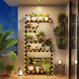 Industrial Vintage 5-Tier Plant Stand, Vertical Flower Shelf with MDF Boards & Metal Frame for Indoor Outdoor Home Decor