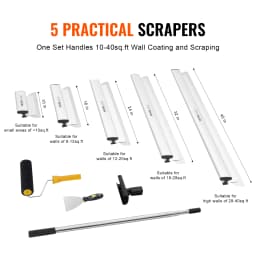 SucceBuy Drywall Skimming Blade Set 10/16/24/32/40 in Skimming Blades + 34-81.6 in Extension Handle Pole Stainless Steel Knife