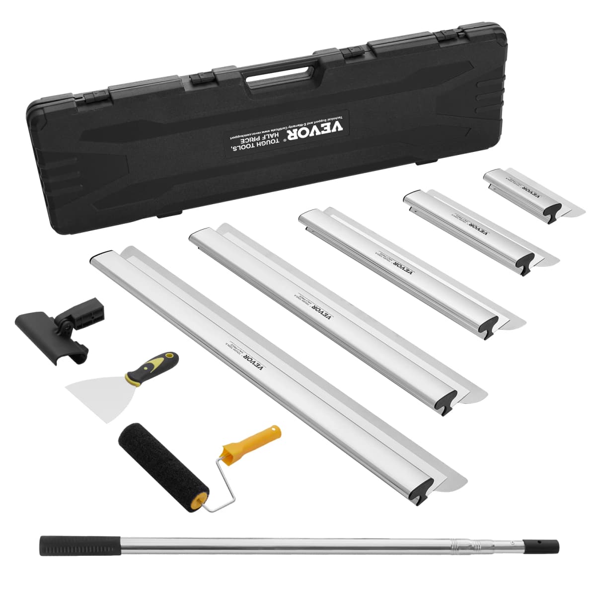 SucceBuy Drywall Skimming Blade Set 10/16/24/32/40 in Skimming Blades + 34-81.6 in Extension Handle Pole Stainless Steel Knife