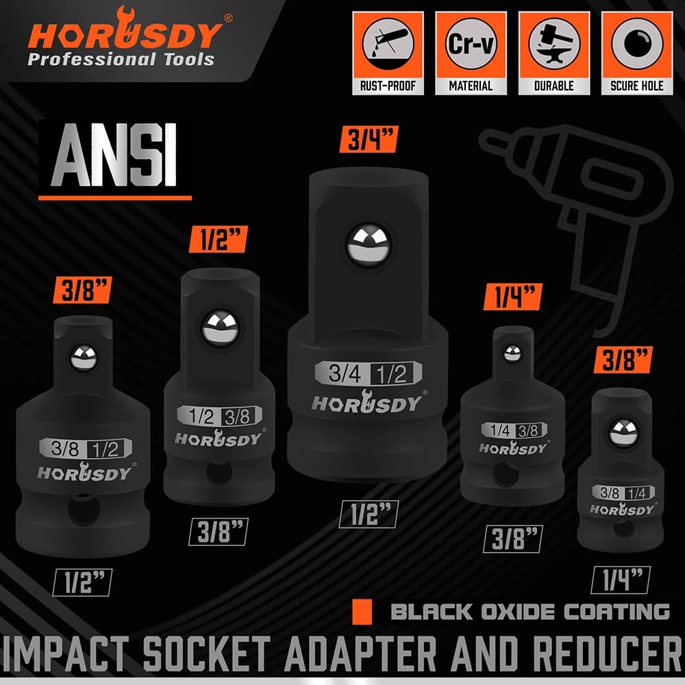 HORUSDY 5Pcs Impact Socket Adapter Set Socket Reducer 1/4 3/8 1/2 Inch Drive