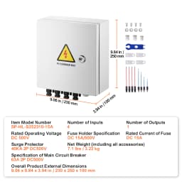 SucceBuy PV Combiner Box 4 String / 6 String Solar Combiner Box 10A / 15A Rated Current Fuse to On/Off Grid Solar Panel System