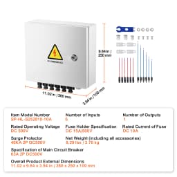 SucceBuy PV Combiner Box 4 String / 6 String Solar Combiner Box 10A / 15A Rated Current Fuse to On/Off Grid Solar Panel System