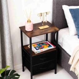 【New】Night Stand for Bedroom Night Stand for Bedroom MDF Carbon Steel Bedside Table with 2 Drawers for Living Room Dorm