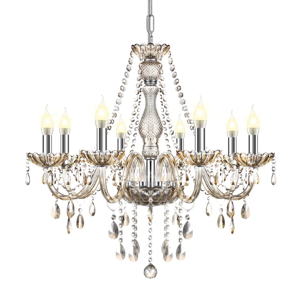 8-Light K5 Crystal Chandelier Cognac Color Crystal Ceiling Lamp Modern Luxury Indoor Lighting Fixture For Home Decor