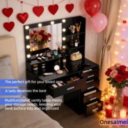 (Valentine's Day Gift) New Home Vanity Table with Makeup Mirror Features 3 Colour Modes and Adjustable Brightness