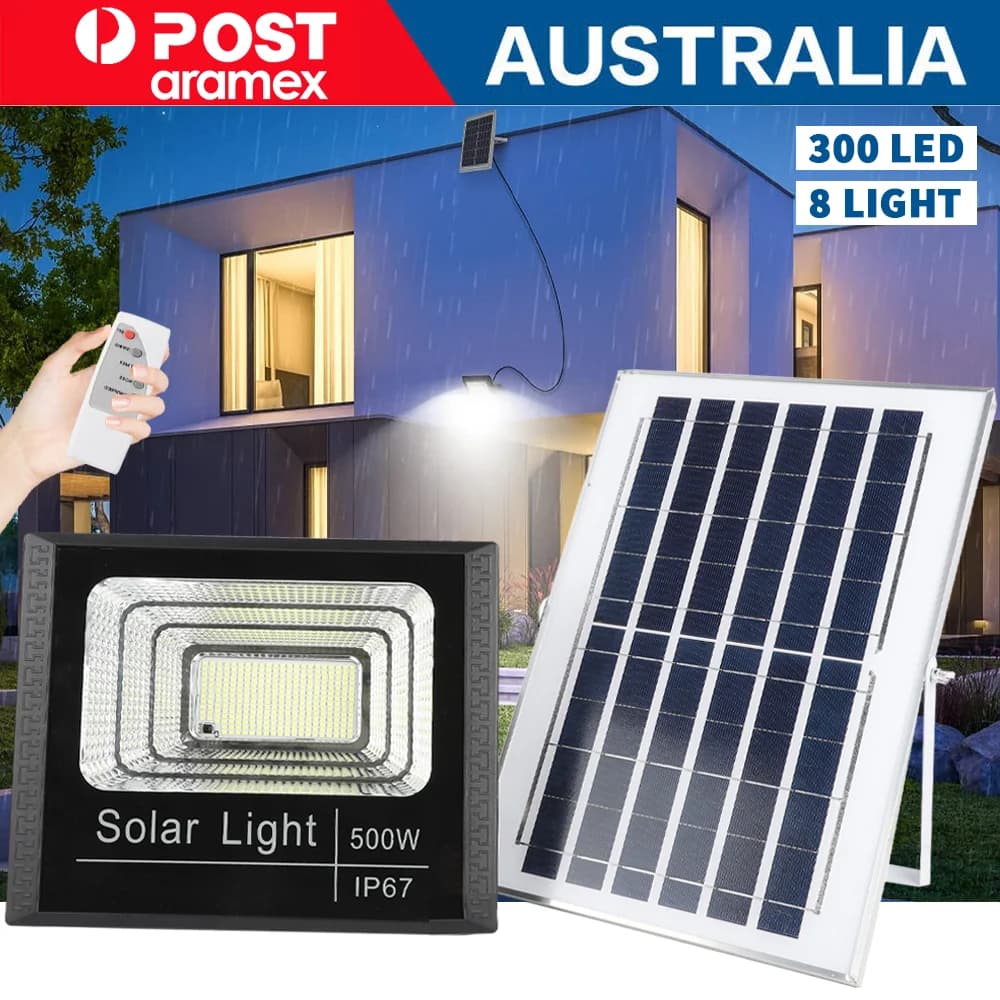 300LED Solar Courtyard Light Outdoor Garden Wall Safety Floodlight 5000mAh With Remote Control