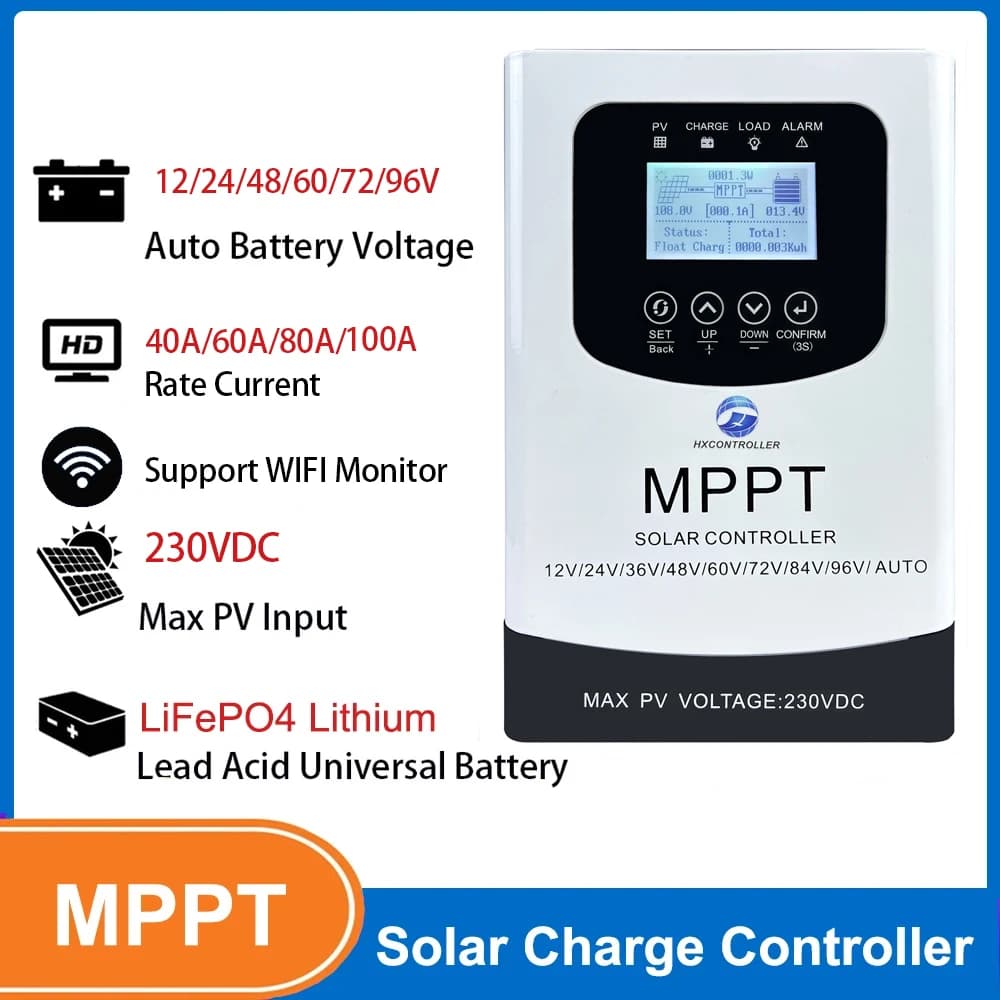 HXCONTROLLER 60A 80A MPPT Solar Charge Controller 230VDC For 12V 24V 48V 60V 72V 96V Lifepo4 Lithium GEL Lead Acid Ship From AU