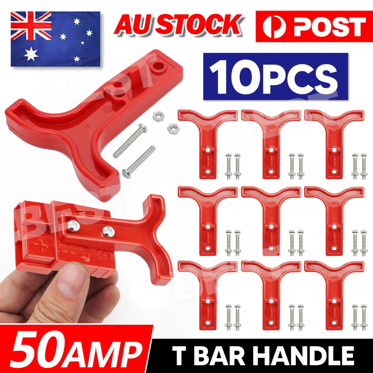 10PCS Red T Bar handle for Anderson style plug connectors tool 50AMP 12-24V AU