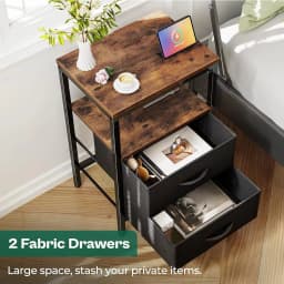 Night Stand for Bedroom MDF Carbon Steel Bedside Table with 2 Canvas Drawers for Living Room Dorm Nightstand with Drawer