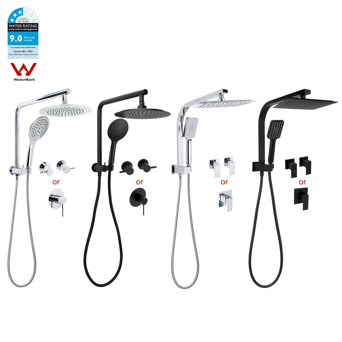 **Sydney Stock** KYLINS Brushed Gold Gun Metal Chrome Black 2 In 1 Rain Shower Head Set Wall Arm Twin Head Combo WELS WATERMARK