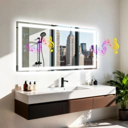 50/60/100/120cm LED Bathroom Mirror Built-in Bluetooth Speaker Anti-Fog Dimmable Backlit Lighted Vanity Makeup Waterproof