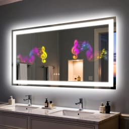 50/60/100/120cm LED Bathroom Mirror Built-in Bluetooth Speaker Anti-Fog Dimmable Backlit Lighted Vanity Makeup Waterproof