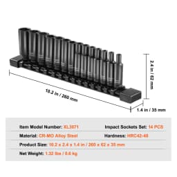 SucceBuy DriveImpact Socket Set Cr-Mo Alloy Steel Auto Repair Easy-to-Read Size Marking Rugged Construction Socket Organizer