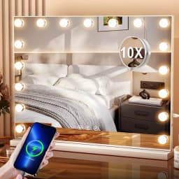 Teousev Hollywood Vanity Makeup Mirror with 9/14/17 LED Bulbs 3 Color Dimmable Lights USB Charging Port Touch Control Tabletop