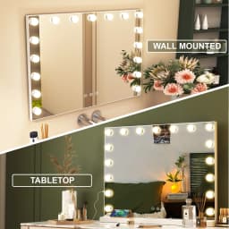 Teousev Hollywood Vanity Makeup Mirror with 9/14/17 LED Bulbs 3 Color Dimmable Lights USB Charging Port Touch Control Tabletop