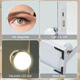 Teousev Hollywood Vanity Makeup Mirror with 9/14/17 LED Bulbs 3 Color Dimmable Lights USB Charging Port Touch Control Tabletop