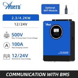 Anern 4.2KW Hybrid Solar Inverters 24V Bulit-in MPPT 100A 50Hz 60Hz Pure Wine Wave Inverter Max PV 500V Communication With BMS