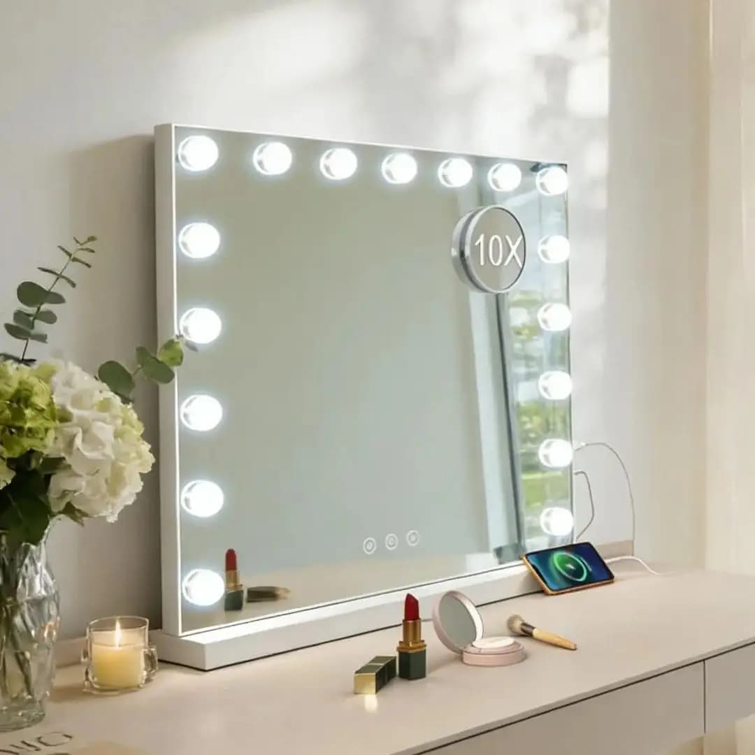 Hollywood Vanity Makeup Mirror with 14/17 Led Bulbs, 3 Color Dimmable Touch Control & USB Charging Port, Tabletop Vanity Mirror