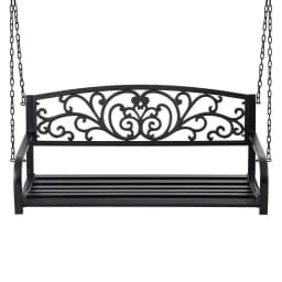 Outdoor Porch Swing Chair Patio Furniture Floral Backrest Two Seater Black Frame Garden Hanging Seat