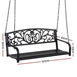 Outdoor Porch Swing Chair Patio Furniture Floral Backrest Two Seater Black Frame Garden Hanging Seat